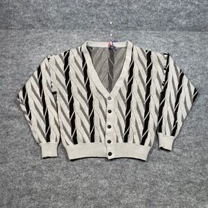 Barnaby Vintage Mens Large Black Gray Geometric Chevron Button Front Cardigan